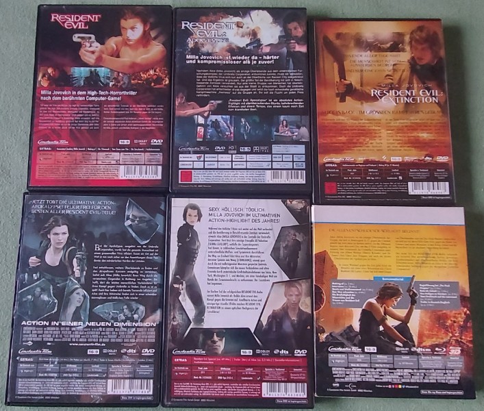 Resident Evil 1 2 3 4 5 6 DVD BLU RAY 3D