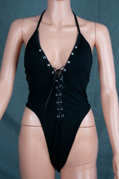 sexy schwarzer Body - tiefer V-Ausschnitt