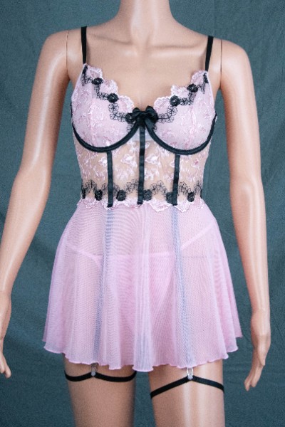 Sexy Nachthemd Set - 4-teilig - Pink