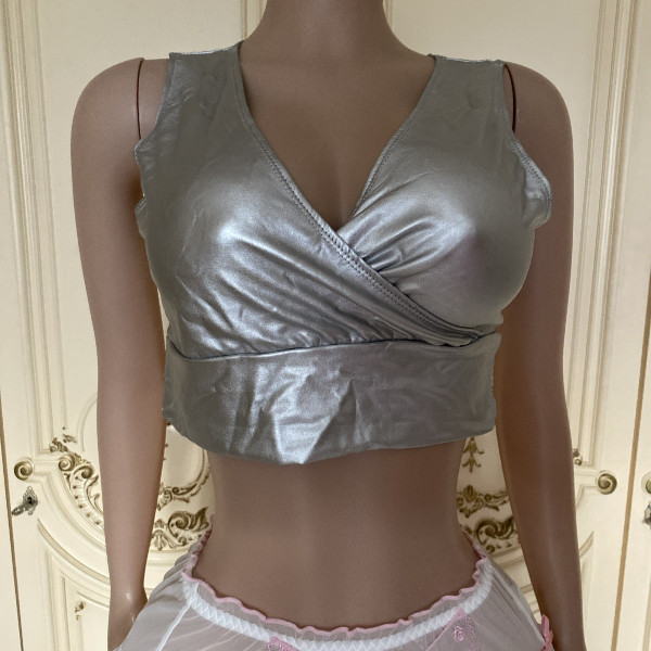 DAMEN TOP BAUCHFREI, GR.40-42, SILBER, NEU