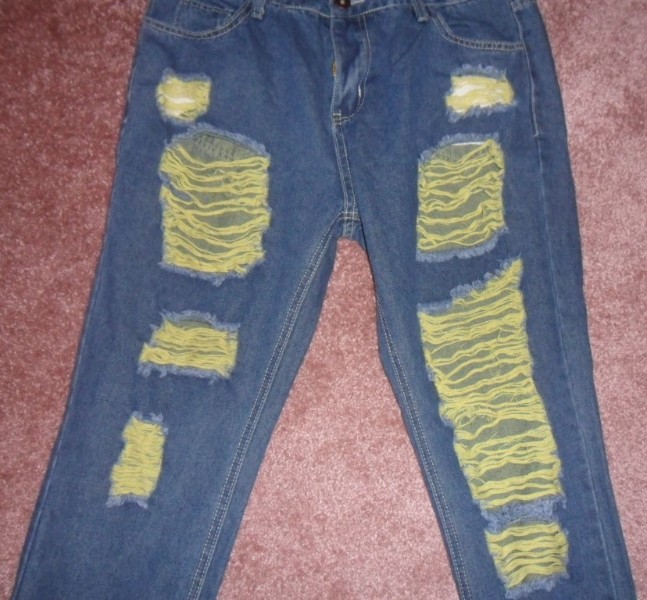 Damen Jeans in Blau im Destroyed Look, Gr��e XL