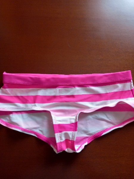 M�dchen Bikini, rosa-wei� gestreift, Gr��e 134/140