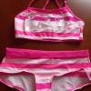 M�dchen Bikini, rosa-wei� gestreift, Gr��e 134/140